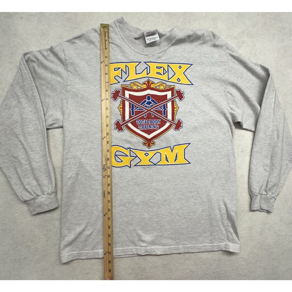 Vintage Flex Gym Shirt Size L 90s Rare Long Sleeve Bodybuilding Hanes Beefy - Picture 8 of 9